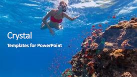 Presentation with deep blue - Colorful PPT layouts enhanced with freediver woman descends into deep backdrop and a teal colored foreground