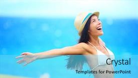  Presentation with free gemstones - Audience pleasing presentation design consisting of freedom - free young woman happy backdrop and a  colored foreground