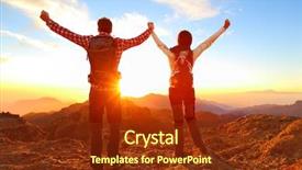  Presentation with mountain hiking - PPT theme enhanced with freedom - happy couple cheering background and a tawny brown colored foreground