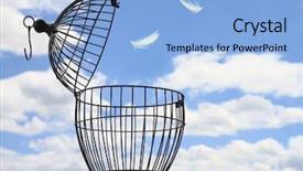  Presentation with cage - Colorful PPT layouts enhanced with freedom concept escaping backdrop and a light blue colored foreground