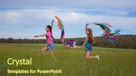  Presentation with kids playing - Beautiful presentation design featuring freedom healthy summer kids running backdrop and a tawny brown colored foreground