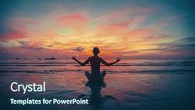  Presentation with sunset beach - Colorful PPT theme enhanced with freedom india - woman yoga silhouette backdrop and a navy blue colored foreground