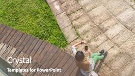  Presentation with smart watch red - Presentation design featuring freedom information - asian woman using smart watch background and a coral colored foreground