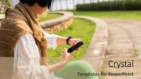  Presentation with smart watch red - Audience pleasing slide deck consisting of freedom information - asian woman using smart watch backdrop and a coral colored foreground