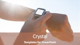  Presentation with smartwatch - Colorful slide set enhanced with freedom information - close-up of man checking his backdrop and a coral colored foreground