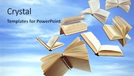  Presentation with flying - Colorful presentation design enhanced with freedom information - flying books on cloudy sky backdrop and a light blue colored foreground