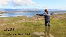  Presentation with free nature - Audience pleasing slide deck consisting of freedom man in nature backdrop and a gold colored foreground