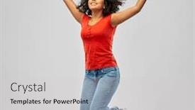  Presentation with young happy people smiling - Colorful slides enhanced with freedom-motion-and-people-concept backdrop and a light gray colored foreground