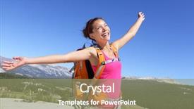  Presentation with mountain hiking - Theme having freedom pose after reaching summit background and a  colored foreground