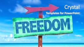  Presentation with freedom - Cool new slide deck with freedom sign with beach background backdrop and a cobalt blue colored foreground