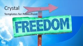  Presentation with freedom fighters - Slide set featuring freedom sign with sky background background and a light blue colored foreground