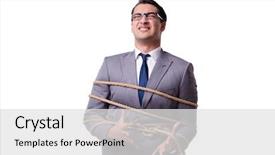  Presentation with rope - Slide set featuring freedom slavery - businessman tied up with rope background and a light gray colored foreground