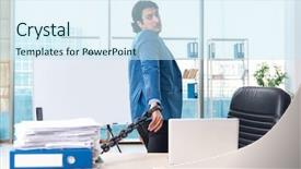  Presentation with unhappy - Audience pleasing presentation theme consisting of freedom slavery - chained male employee unhappy backdrop and a cool aqua colored foreground