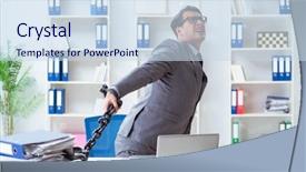  Presentation with office desk reception - Presentation theme with freedom struggle - busy employee chained to his background and a sky blue colored foreground