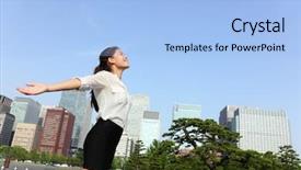  Presentation with freedom race - PPT theme consisting of freedom success businesswoman - tokyo japanese background and a light blue colored foreground