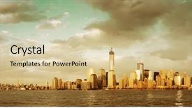  Presentation with new york city - PPT theme enhanced with freedom tower - downtown manhattan skyline in old background and a  colored foreground