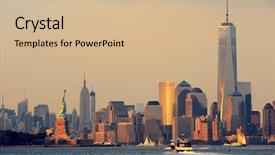  Presentation with manhattan - Theme enhanced with freedom tower - manhattan downtown skyline with urban background and a  colored foreground