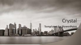  Presentation with brooklyn bridge - Slide deck having freedom tower - manhattan financial district with skyscrapers background and a light gray colored foreground