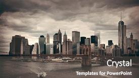  Presentation with brooklyn bridge - Theme enhanced with freedom tower - manhattan financial district with skyscrapers background and a dark gray colored foreground