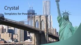  Presentation with brooklyn bridge - Audience pleasing slide deck consisting of freedom tower - statue of liberty and brooklyn backdrop and a light blue colored foreground