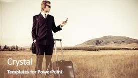  Presentation with field - Slide set enhanced with freedom travel - handsome business man standing background and a  colored foreground