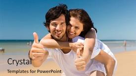  Presentation with ocean - PPT layouts featuring freedom travel - playful couple on the ocean background and a coral colored foreground