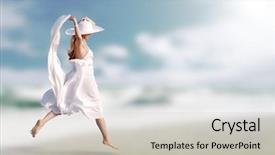  Presentation with freedom - Slide deck consisting of freedom travel - young beautiful women background and a light gray colored foreground