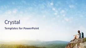  Presentation with cliff - Beautiful PPT layouts featuring freedom travel - young woman with backpack sitting backdrop and a sky blue colored foreground