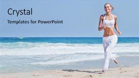  Presentation with girl running on the beach clouds - Colorful PPT theme enhanced with freedom vacation fitness and heath backdrop and a light blue colored foreground
