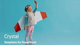  Presentation with astronaut - Presentation design featuring freedom wings - little child girl background and a teal colored foreground