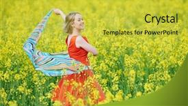  Presentation with easter bunny yellow spring flower - Audience pleasing theme consisting of freedom woman at yellow rape backdrop and a  colored foreground