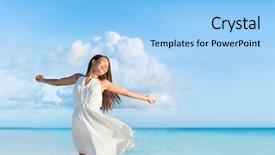  Presentation with sunset beach - Presentation theme having freedom young woman with arms background and a light blue colored foreground