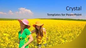  Presentation with rapeseed - Audience pleasing slide set consisting of freedom young woman with yellow and blue shawl in rapeseed field backdrop and a light blue colored foreground
