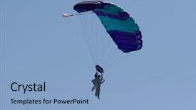  Presentation with blue sky - Presentation theme consisting of freefalling - colorful parachute against blue sky background and a light blue colored foreground