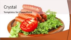  Presentation with free dog - Audience pleasing PPT theme consisting of free hot dog - grilled beef red sausages backdrop and a lemonade colored foreground