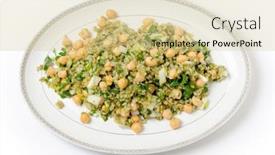  Presentation with salad dressing - Slides enhanced with freekeh salad with chickpeas onion parsley celery and a lemon juice and olive oil dressing background and a soft green colored foreground