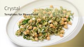  Presentation with salad dressing - PPT layouts consisting of freekeh salad with chickpeas onion parsley celery and a lemon juice and olive oil dressing background and a soft green colored foreground