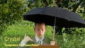  Presentation with under umbrella - PPT layouts featuring freelance concept businessman working outdoors hiding from the sun under umbrella background and a tawny brown colored foreground