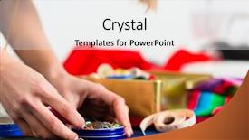  Presentation with utensils - Audience pleasing PPT theme consisting of freelance - tailor or designer working with different utensils like cotton reels spools and colorful fabrics backdrop and a white colored foreground