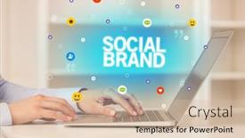  Presentation with brand - PPT theme featuring freelance-woman-using-laptop background and a soft green colored foreground