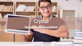  Presentation with computer - Slide set enhanced with freelance worked working on computer background and a coral colored foreground