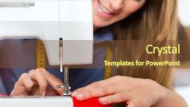  Presentation with design fashion - Presentation theme having freelancer - fashion designer or tailor working on a design or draft she sews with a sewing machine background and a tawny brown colored foreground