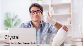  Presentation with injury - Cool new theme with freelancer with foot injury working backdrop and a  colored foreground