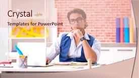  Presentation with working - Colorful slide deck enhanced with freelancer working on new project backdrop and a  colored foreground