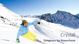  Presentation with skiing - Audience pleasing presentation theme consisting of freeride-man-skiing-downhill-space backdrop and a sky blue colored foreground
