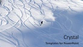  Presentation with tracks - Presentation theme featuring alpine skiing - freeride tracks on a slope background and a teal colored foreground