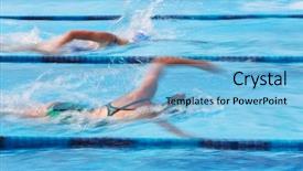  Presentation with swimmer - Presentation theme with freestyle swimmer motion blurred image background and a light blue colored foreground