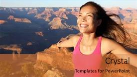  Presentation with grand canyon - Audience pleasing PPT theme consisting of freeunited - happy freedom woman tourist backdrop and a gold colored foreground