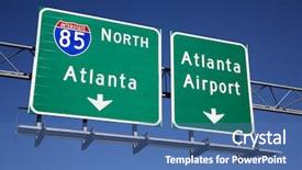  Presentation with atlanta - Audience pleasing PPT theme consisting of freeway signs directing drivers backdrop and a ocean colored foreground