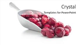  Presentation with freeze - Presentation consisting of processing preserves - freeze dried cherries in scoop background and a white colored foreground